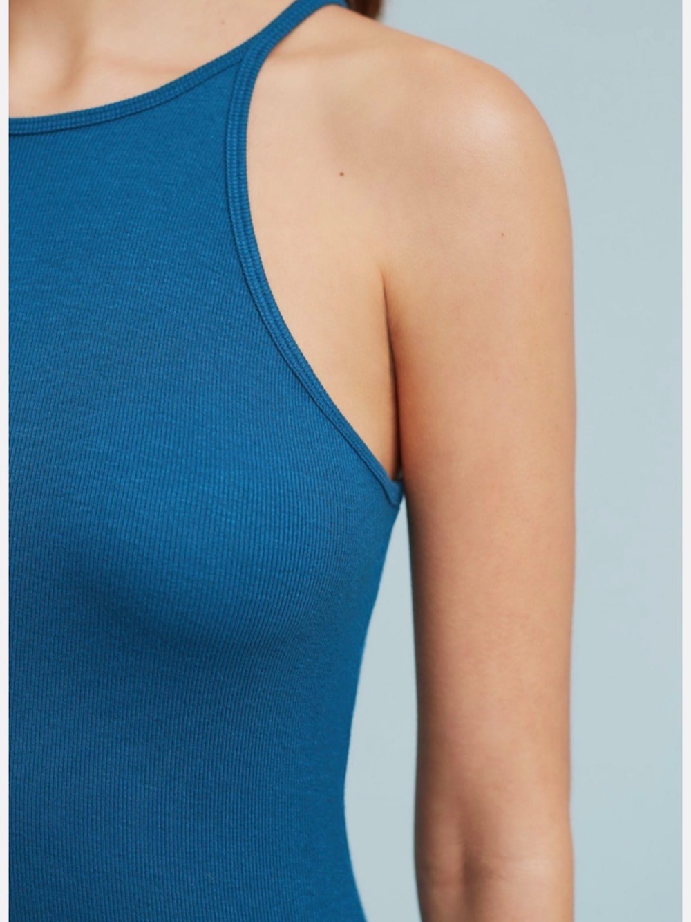 NWT Anthropologie Lilka Teal Ribbed High-Neck Tank Top - Picture 2 of 11